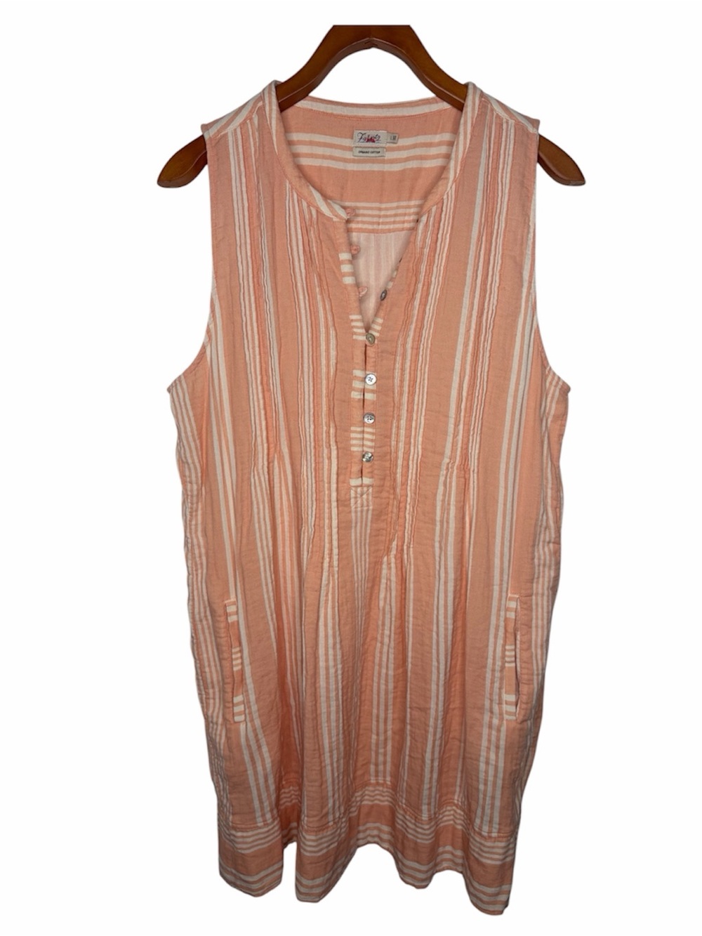Faherty Dress Large Orange Striped Isha Organic Cotton Gauze Sleeveless Pockets. - Picture 2 of 6